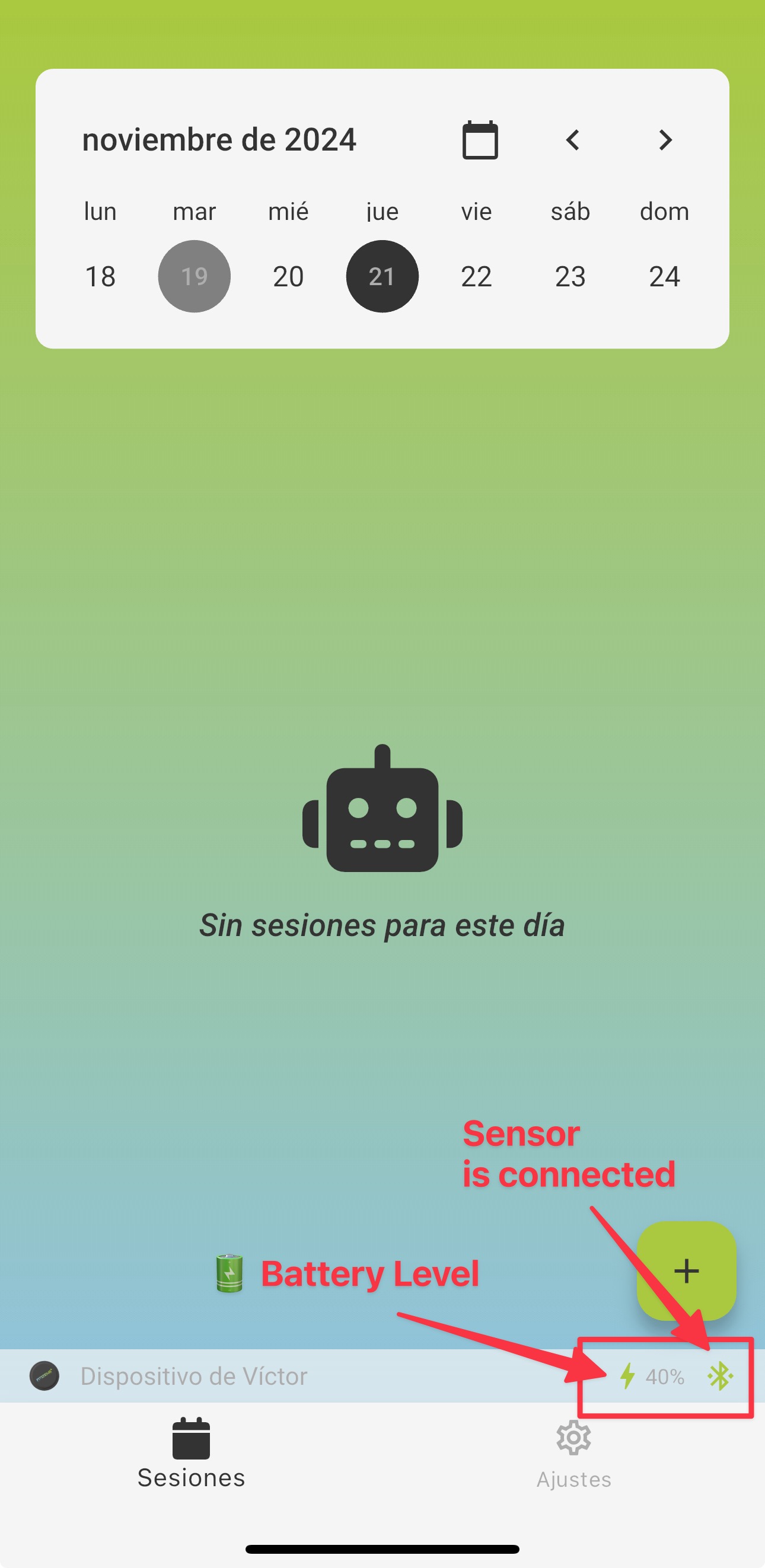Main screen with device connected