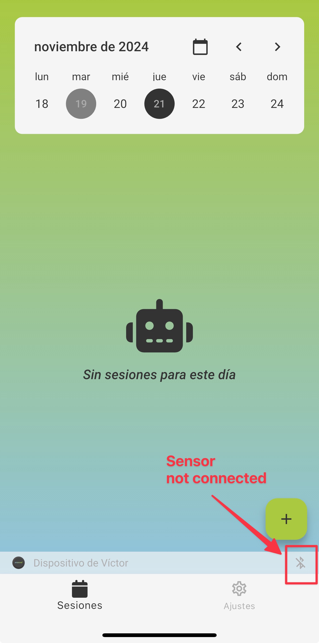 Main screen with device not connected